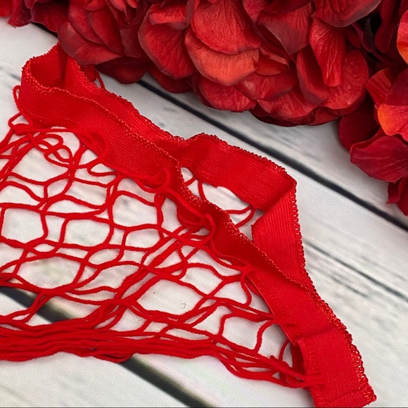 Sexy Red Fishnet Stockings with Hearts & Rhinestones - Picture 12 of 14